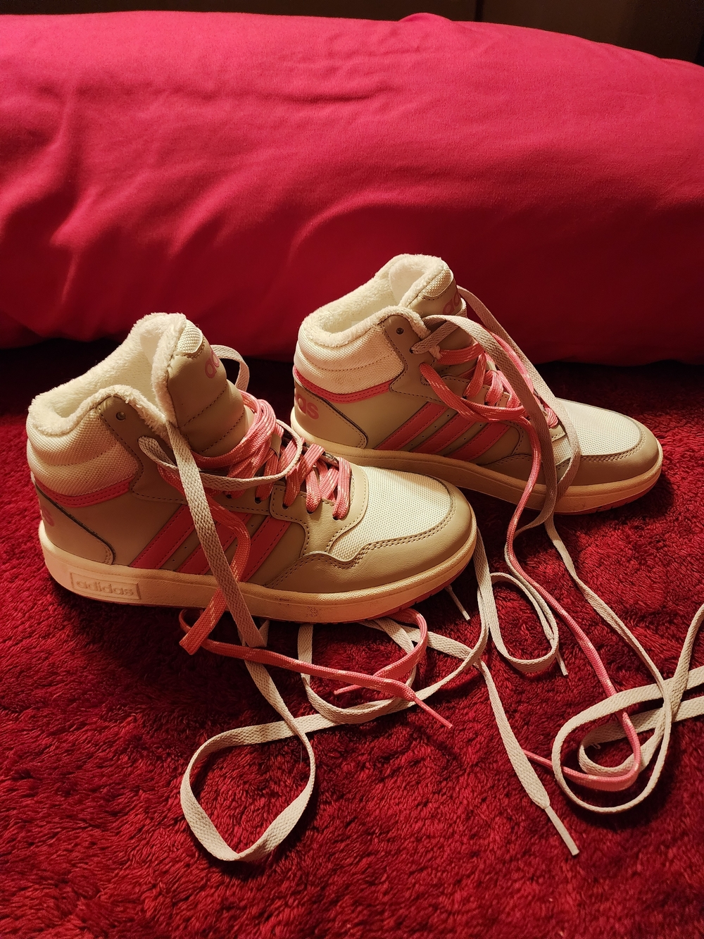 New Adidas Women’s High-Top Sneakers in Pink and Cream